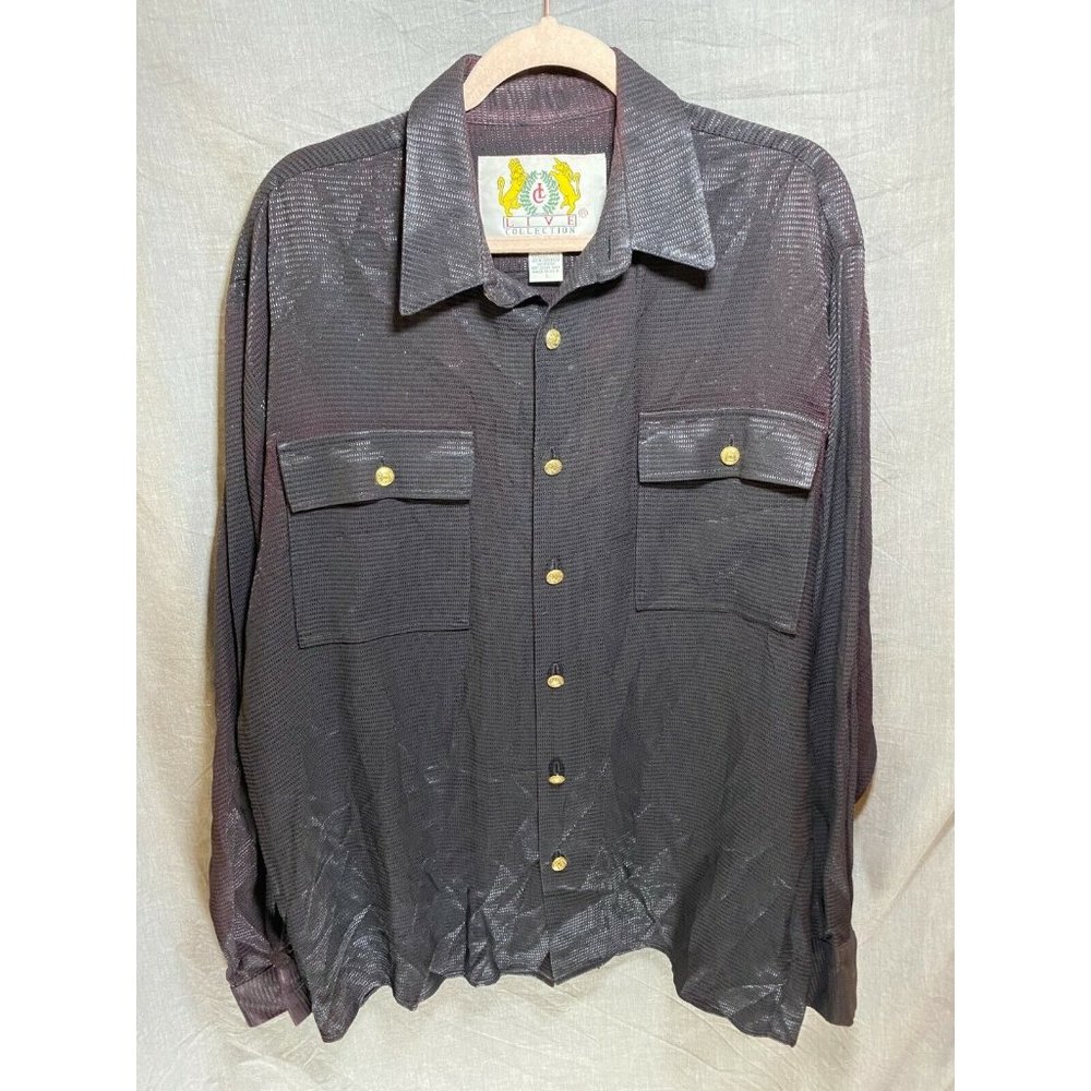 Live Collection Button Up Shirt Adult Large‎ Black Chameleon Long Sleeve Mens.